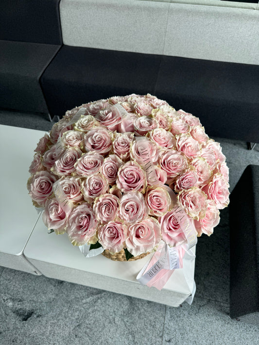 Basket of pink roses