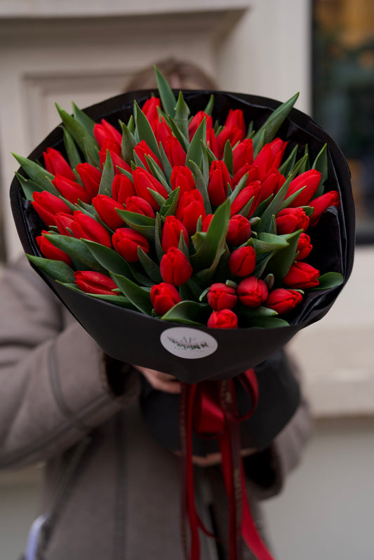 A bouquet of red tulips