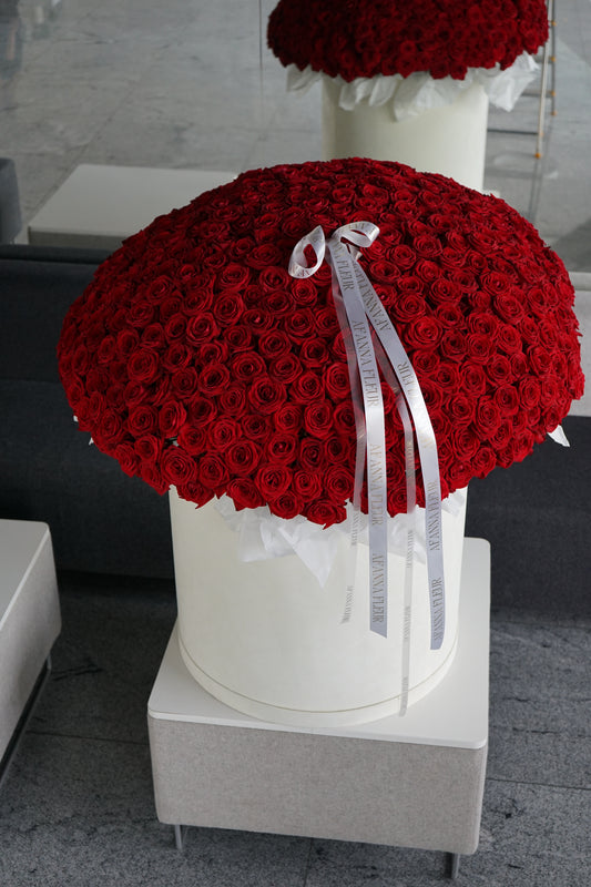 Red roses in a WHITE box