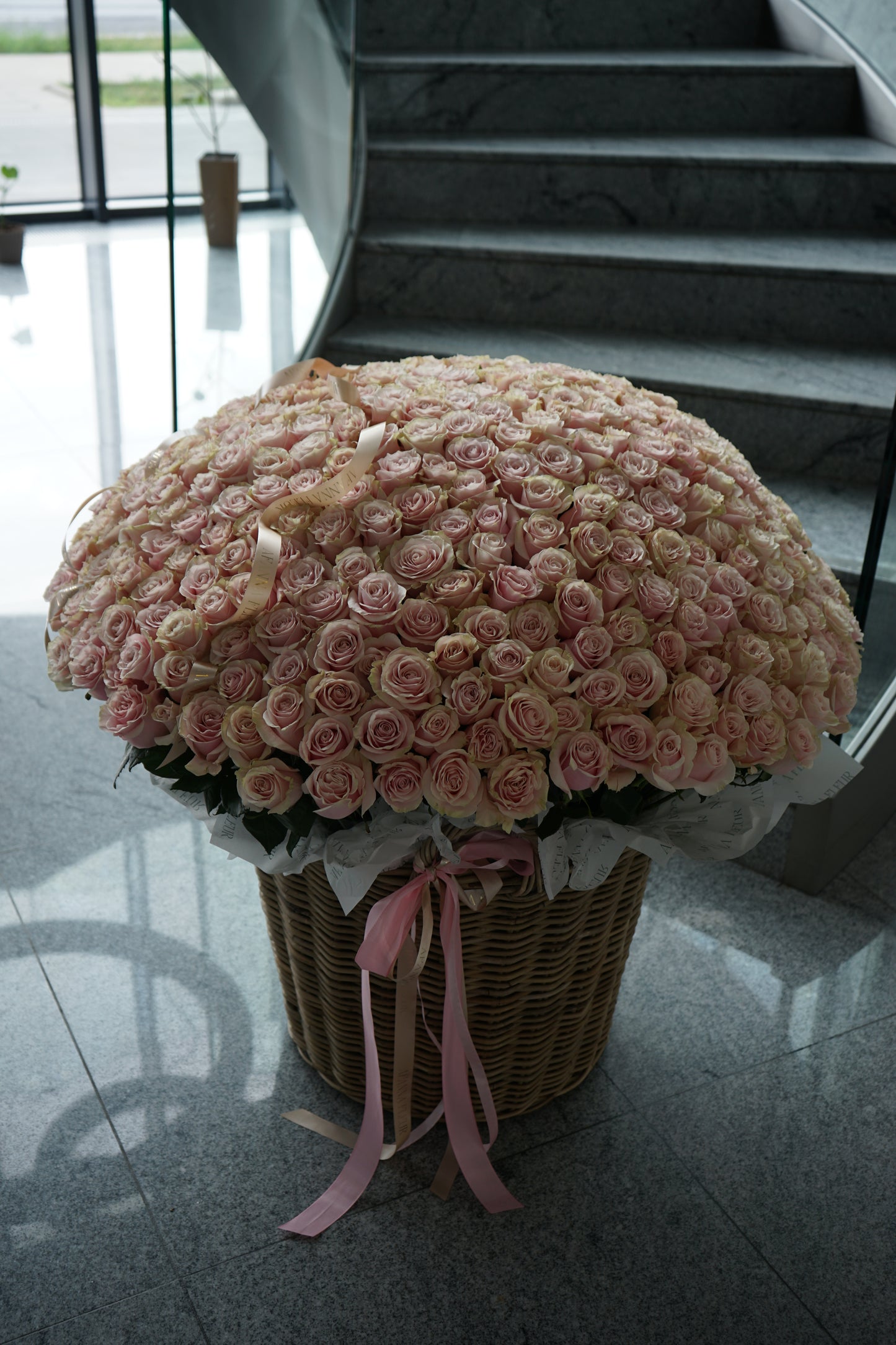 Basket of pink roses