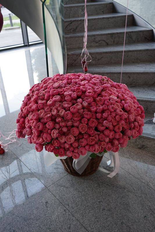 Basket of peony roses