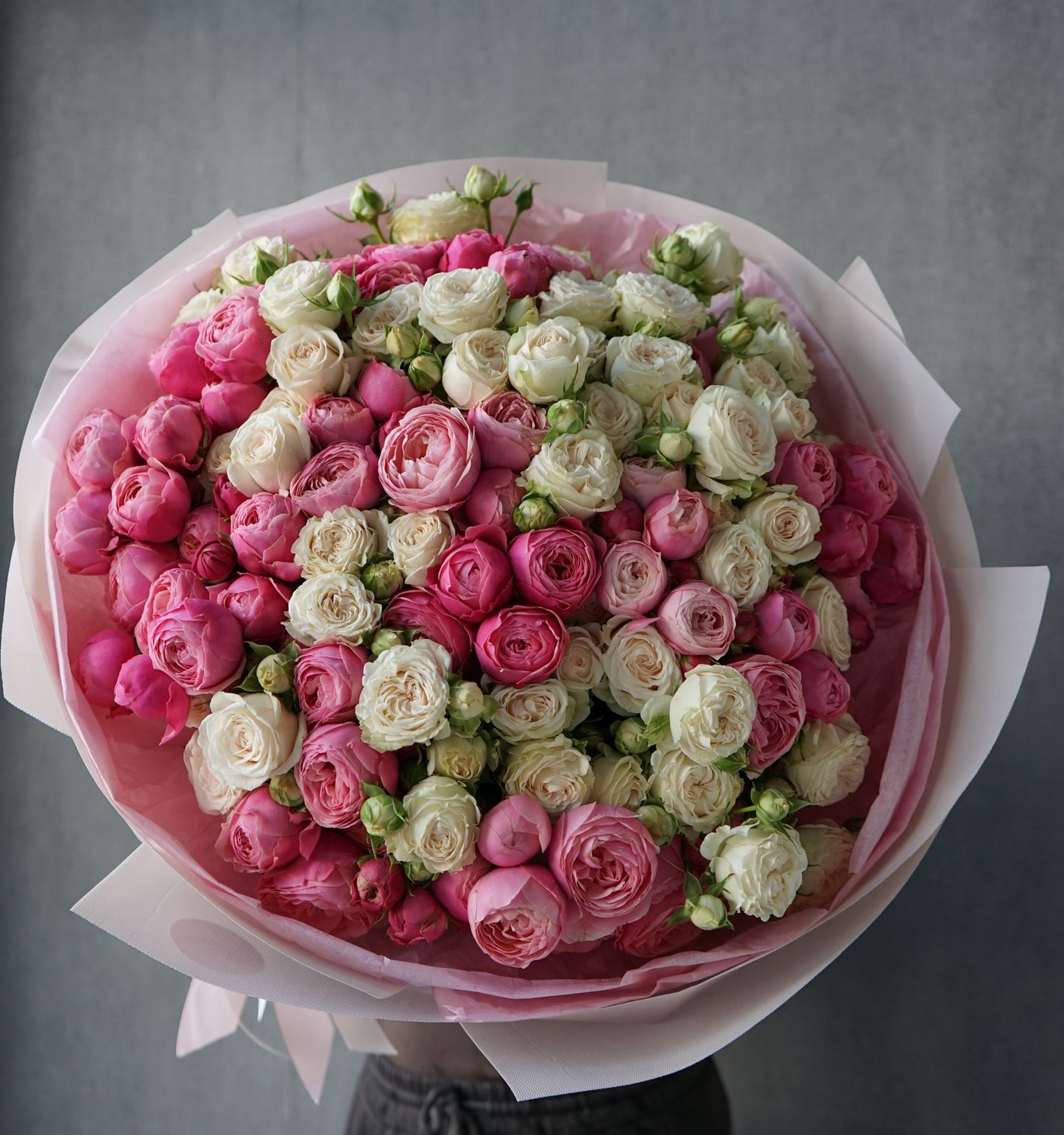 Mix of peony roses Silva Pink and Sophie