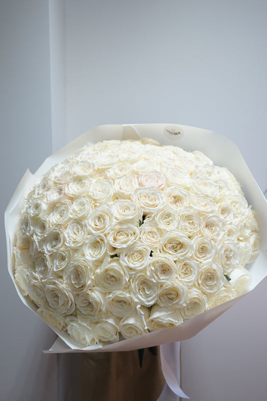 101 white rose bouquet