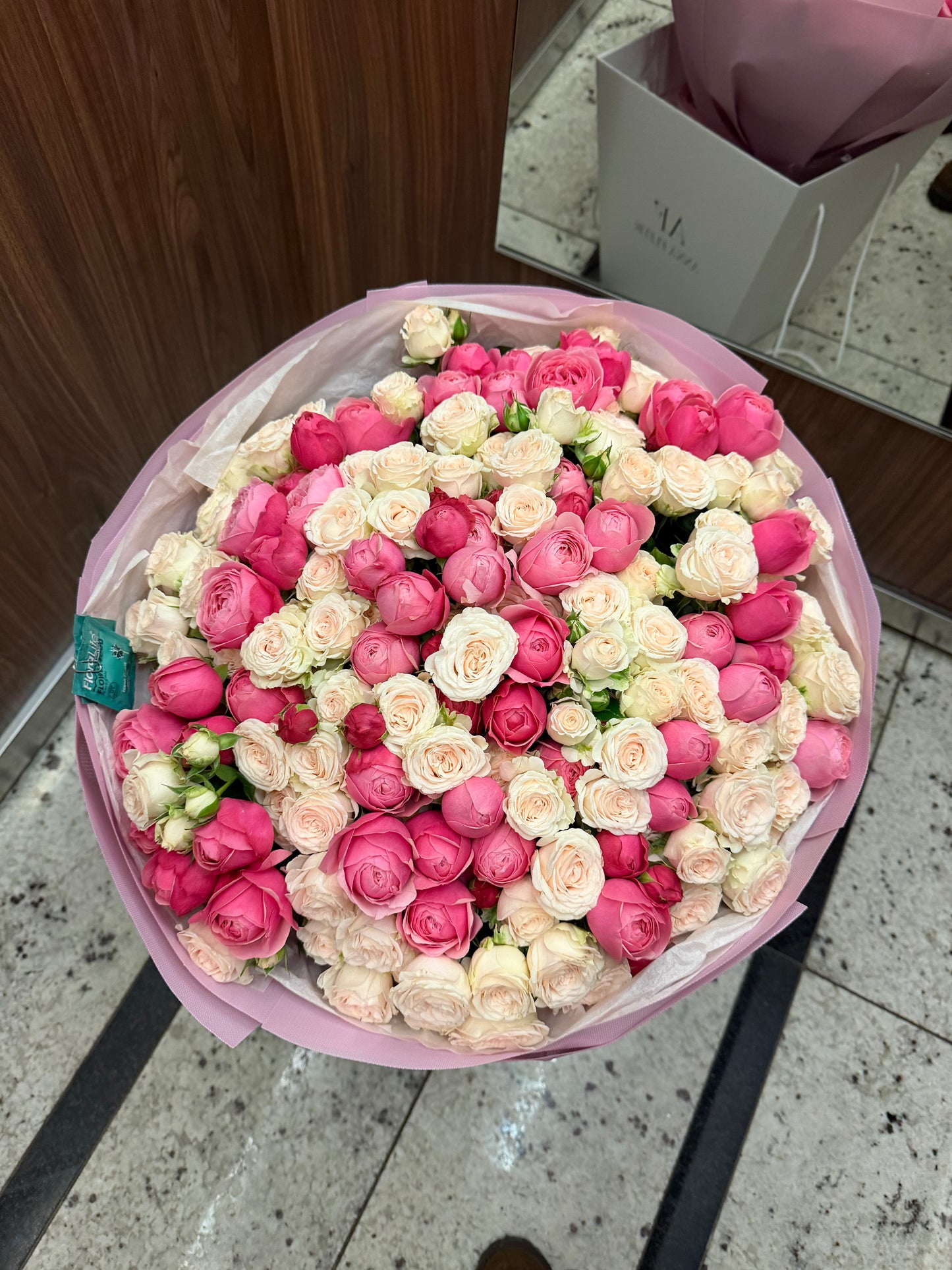 Mix of peony roses Silva Pink and Sophie